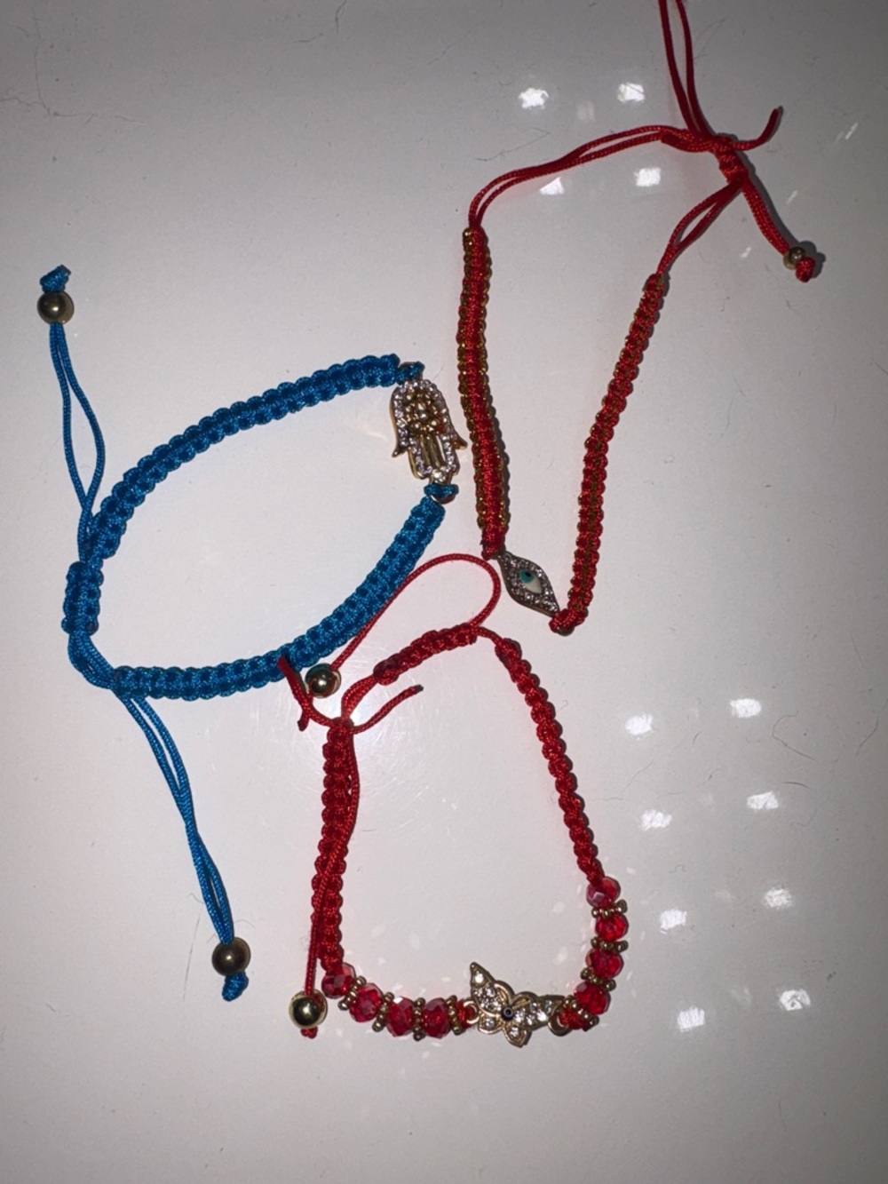 Handwoven Red & Blue Macramé Charm Bracelets